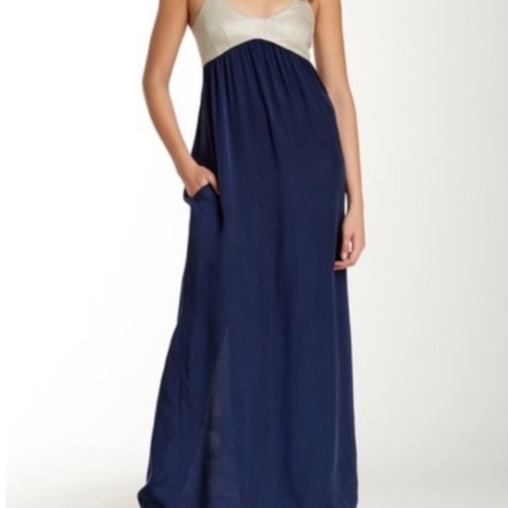 L'AGENCE Navy and Cream Maxi Dress XS